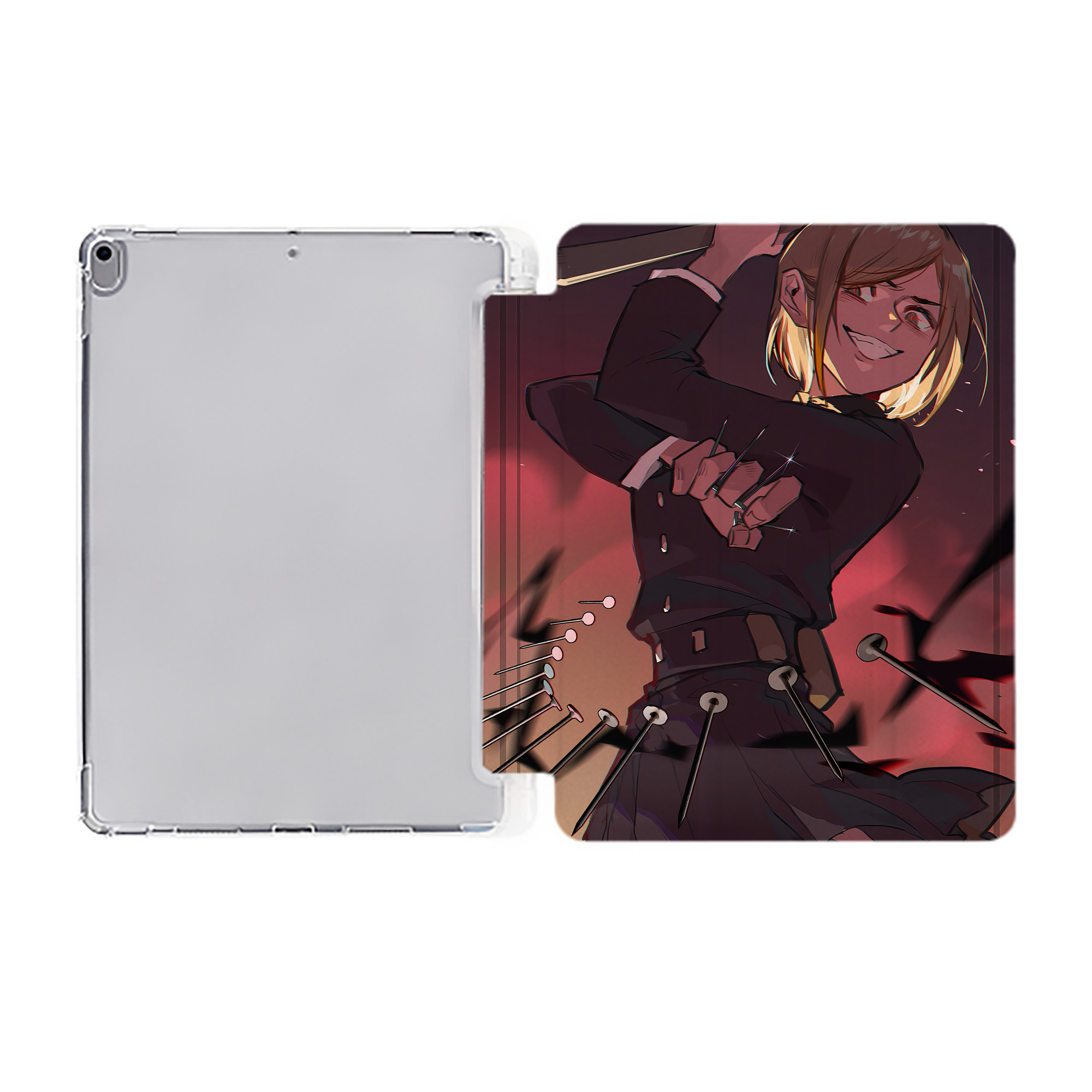 （画像用） 呪術廻戦 Jujutsu Kaisen IPad ケース ペン収納付き 三つ折りスタンド PUレザー×シリコン 対応機種9.5/10.5/10.9インチ
